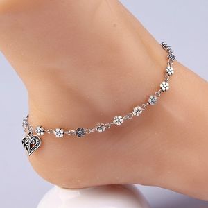 1PC Fashion Heart Plum Flower Chain Beach Anklet Bracelet Charm Summer Women Retro Bead Foot Ankle Jewelry