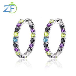 Hoop Huggie GZ ZONGFA Mode Natürlicher Blauer Topas Amethyst Multi Edelstein Individueller Schmuck 925 Sterling Silber Große Creolen Damen 230206