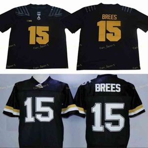 Purdue Boilermakers Drew Brees College Futbol Formaları #15 Drew Brees Home Siyah Üniversite Futbol Gömlekleri