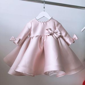 Mädchenkleider rosa Spitze Perlen Weihnachten Baby -Mädchen Kleider Kleidung Langarm Taufe geboren für Party Hochzeit 1. Geburtstagskleid