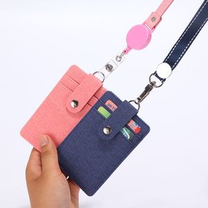 Office School Mate Holder Holder Holder Id Card Wallet Case с 3 картами Слот и шейный ремешок, выглядит как ткань Multi