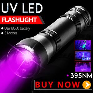 2000LM LED Flashlight UV Torch Ultraviolet Lamp L2 T6 White Light 18650 Rechargeable 5 Modes Zoom 395nm Blacklight