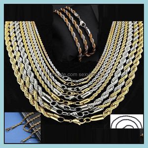 Цепи ожерелья подвески ювелирные изделия M Gold Twist для мужчин титановый стальная веревка ожерелье 20 22 24 дюйма Оптовая корабль- капля 0011ldn ​​Delive