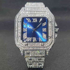 럭셔리 브랜드 스퀘어 시계 아이스 아웃 다이아몬드 힙합 햇살 다이얼 방수 쿼츠 시계 Reloj Hombre Marca De Lujo
