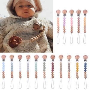 Silicone Beads Wood Baby Anti-drop Chain Pacifier Clips Infant Nipple Appease Soother Chain Dummy Holder