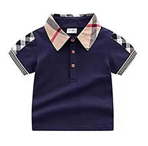 T-shirts de gola redonda para bebés, crianças de verão, manga curta, t-shirt xadrez, estilo cavalheiro, crianças, algodão, tops casuais, camisas de menino, preço de atacado