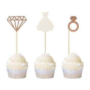 CakeLove 12PCS Diamonding Ring Свадебная корона Кекс Топперы Невеста, чтобы быть торт Топпер для свадебного душа День рождения Декор Party Y200618