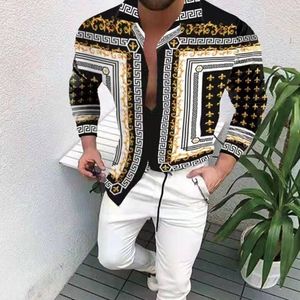 Hombre gömlek Avrupa grafik baskı düğmesi Up Moda Erkek Uzun Kollu Tshirt Giysileri Sıradan Pamuk Polyester Camisa De Lujo Chemise De Luxe Bluz Hawaiian