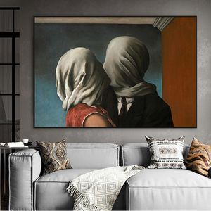 René magritte a pintura de lona de amante surrealismo pinturas famosas tela de parede de lona posters e imprime imagens de parede de decoração de casa