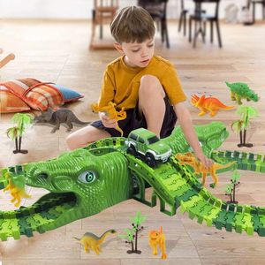 153pcs Dinosaur Railway Car Track Racing Toy Set Bend Гибкий гоночный флеш -легкий образовательные игрушки для детского дня подарок 220608