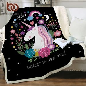 Beddingoutlet Unicorn Throw одеяло цветочное мультфильм Шерпа одеяло для детской девочки диван мягкие плюшевые покрывающие покрытия тонкие лоскутные одеяла корабль T200901