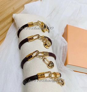 Europe America Designer Style Lady Women Engraved V Letter Gold-color Hardware Round Print Flower Leather Bracelet Bangle With 18k Gold All Kinds Of Charm