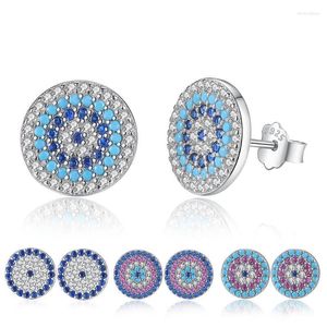 Stud Luxury 925 STERLING Gümüş Yuvarlak Mavi Göz Küpü Kristal CZ Delici Kulak Kadınlar İçin Düğün Moda Takı Moni22