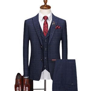 Jacket Vest Pants Boutique Fashion Lattice Formal Business Mens Groom Wedding Dress Party Show Prom Male Suit 220705