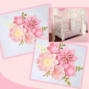 Декоративные цветы венки розовая роза Easy Diy Гигантские бумажные золотые листья, установленные для детской стены, арт деко, комната для девочек, детский душ, поделки
