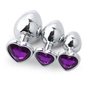 3pcs/conjunto jóias de cristal plugs butts de bumbum anadador base cardíaco massageador massageiro de metal aço inoxidável Brinquedos sexy para mulheres adultas homens adultos