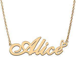 Alice İsim Kolyeler Kadınlar Seviyor Kalp Altın Tabelası Kolye Kız Paslanmaz Çelik İsimli Kız Arkadaşınız Doğum Günü Noel Beyan Takı Hediyesi