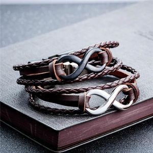 Bracelets de charme Trendy Genuine Black Leather Bracelet Men Infinity Casal Bangle para Mens Jewelry Gifts Femme Drop