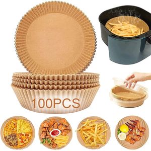 100PCS Air Fryer Disposable Paper Liner Airfryer Accessories NonStick Mat Round Baking Barbecue Plate Roasting 220813