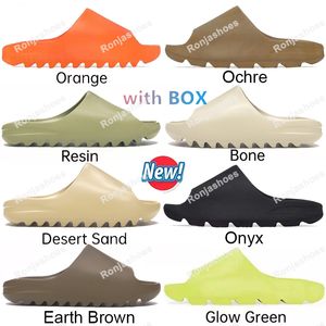 Kutu Slaytlar ile Tasarımcı Erkek Kadın Sandalet Terlik Bone Desert Toprak Kahverengi Reçine Saf Okra Siyah Oniks Taş Adaçayı MXT Mineral Mavi Kum Gri Sandalet Terlik US4-13