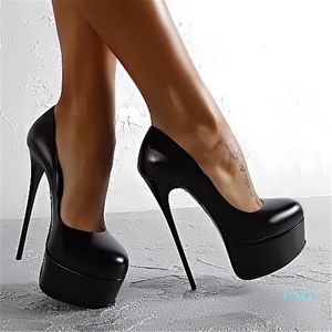 Туфли на высоком каблуке на платформе для дам, летний стиль, черные туфли на шпильках, дизайнерские модельные туфли с круглым носком