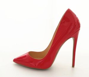 Tasarımcı-Gerçek Fotoğraf Moda Kadınlar Çıplak Siyah Kırmızı Patent Deri Ayakkabı Kadınlar için Pompalar Düğün Sivri Turuncu Seksi Yüksek Topuklu Ayakkabı 12cm S
