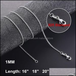 Zincir Kolye kolye takılar 1mm 925 Sterling Sier Link Kadınlar için kolye ıstakoz tokaları rolo zinciri moda diy aksesuarları 16 18 20