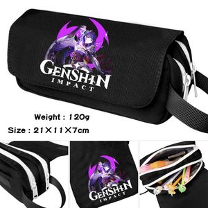 Косметические сумки корпусы игра Genshin Impact Pencil Case Black Cartoon Make Up Bag Студенческие канцелярские товары многофункциональный флип