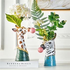 Новая современная головная смола сочная ваза цветочный горшок с ручной живописью жираф/зебра/медведь/панда пузырьки животные. Рисунок 201210