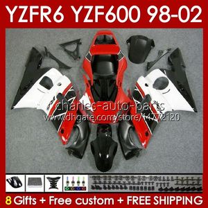 Рама тела для Yamaha YZF-600 YZF R6 R 6 600CC YZFR6 1998 1999 00 01 02 Кузов 145NO.10 YZF 600 CC Cowling YZF-R6 98-02 YZF600 98 99 2000 2001 2002 Обтекающий комплект Red White BLK
