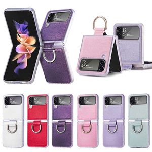 Samsung Galaxy Z flip 4 flip4 zflip4 moda bling shinny sert pc plastik lüks cep telefonu flip kapak pembe pu mor torbalar