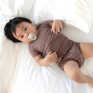 Sommer geboren Baby Mädchen Jungen Kleidung Gerippte Baumwolle Casual Kurzarm Top T-shirt + Shorts Kleinkind Infant Hohe Taille Outfit set 220507