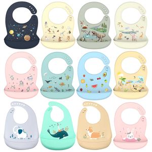 Silicone Babi Bib Wholeslae Waterproof Saliva Dripping Banana Cartoon Newborn Feeding Soft Edible Aprons Baby Adjustable Burp Scarf