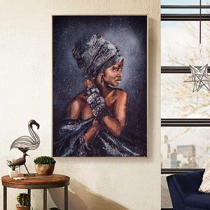 Улыбающиеся африканские обнаженные женщины абстрактные портретные живопись маслом на холсте плакаты и принты стены искусства изображения для гостиной декор