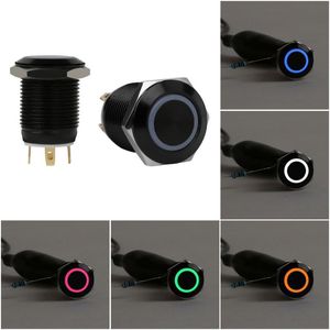 Практический черный водонепроницаемый 12 В 4 -контактный 12 -мм светодиодный светодиодный металлический алюминиевый кнопка мгновенная автомобильная электроника