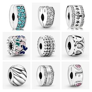 Yeni Popüler 925 Sterling Gümüş Cilalı Tüy Kalp Kelebek Klip Klipsleri Charm için 925 Sterling Gümüş Boncuk Bilezik Diy Takı