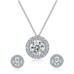 Brincos de casamento Conjuntos de jóias de colar para mulheres criadas para mulheres criadas para Moissanite Diamond Gemstone Anniversary Presente Jóias de Prata Conjunto
