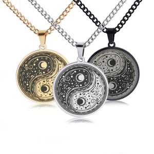 Kolye Kolyeler Vintage Etnik Tarz Kişilik Kazak Zinciri Erkekler için Yin Yang Tai Chi Disk Kolye Arkadaşları Yakalar Hediyeler N058Pendent