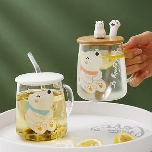 Kupalar sevimli 3d alpaca cam kupa bambu kapağı ile ısıya dayanıklı sabah süt kahve çayı kahvaltı fincan hediyesmugs için