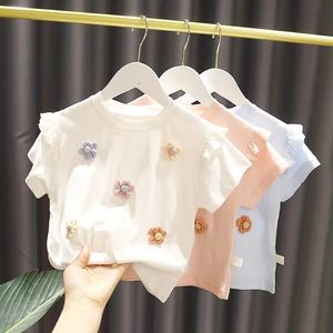 2022 girls summer T-shirt new baby foreign style cute lace short-sleeved little girl fresh and comfortable bottoming fir