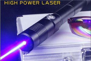 HOT! SOS High power military 500000m 450nm blue laser pointer Lazer Flashlight Most Powerful Beam Laser Torch Hunting+GLASSES+ METAL BOX