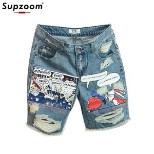 Supzoom varış moda animasyon karikatür baskı hafif ulzzang yaz fermuarlı sinek stoashed jeans şort erkek 220606