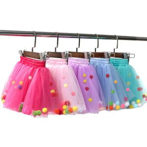 Moda Çocuk Kız Örgü Etekler Prenses Pretty Renkli Ponpon Mini Etekler Çocuk Kız Dantel Faldas Dans Elbise