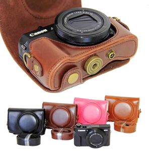 Kamera çantası aksesuarları Pu Deri Kılıf Canon Powers G7X Mark 2 II III 3 2 II Dijital Çanta Kapak kayışı 230206