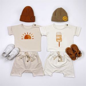 Yaz Bebek Bebek Giysileri Seti Organik Pamuklu Dondurma Tee Bebek Kız Giyim Setleri Çocuk T-Shirt+Şort Pantolon Born Bebes 220509