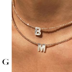 Подвесные ожерелья итальянский простой натуральный камень и ожерелье по буквам A-Z Alphabet начальные бусинки для женщин-бензин