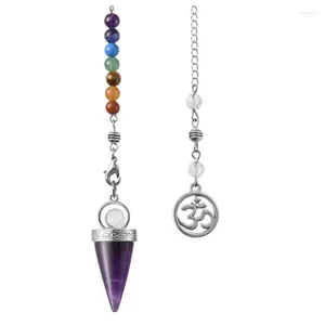 Подвесные ожерелья серебристые натуральные аметисты каменные конусы форма маятник духовный с бусинами