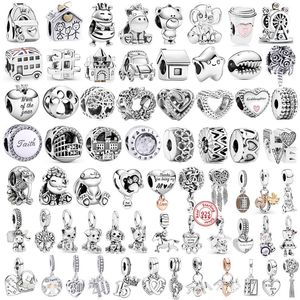 925 Ayar Gümüş Dangle Charm Numarası Köpek Kale Boncuk Boncuk Fit Pandora Charms Bilezik DIY Takı Aksesuarları