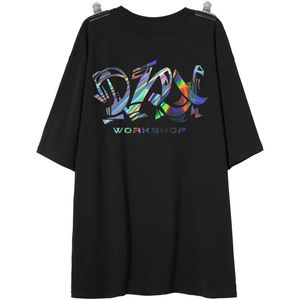 Dazzle Renk Büyük Boy Tişörtleri Atölye Lazer Baskı Tshirt Pamuk Hip Hop Yarım Kollu Gündelik Yaz Top Tees Giysileri Toptan 220608