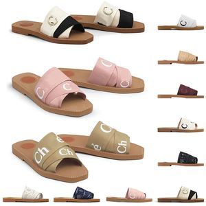 Sandálias originais designer famoso chinelos femininos amadeirados mulas sandálias planas chole slides lona branco preto vela moda feminina ao ar livre sapatos de praia